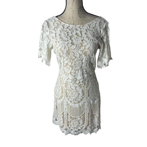 Lulus Pearson White Lace Short Sleeve Dress Cocktail Wedding Womens Size‎ S